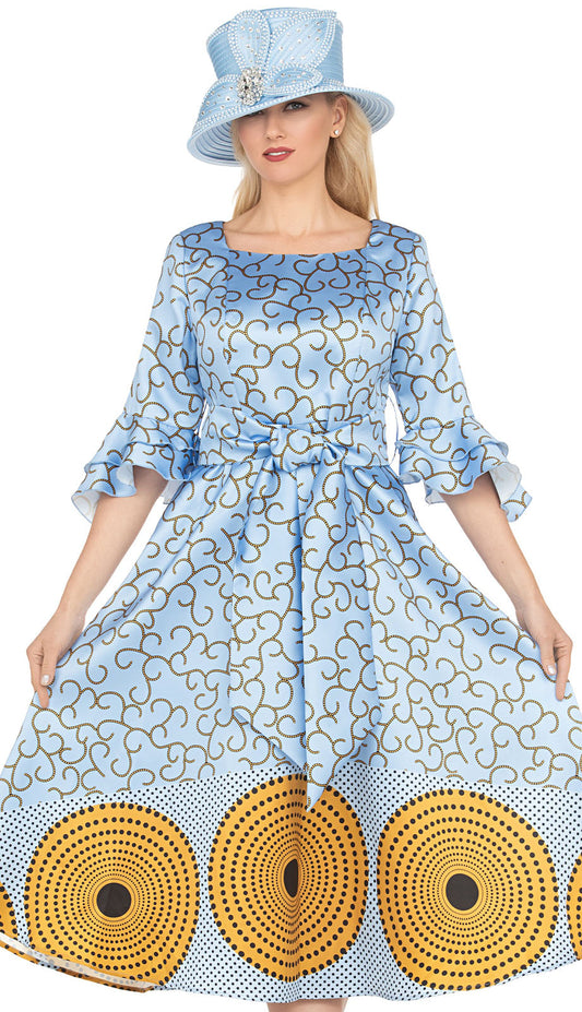 Giovanna D1587-BLU-H Church Dress-Hat