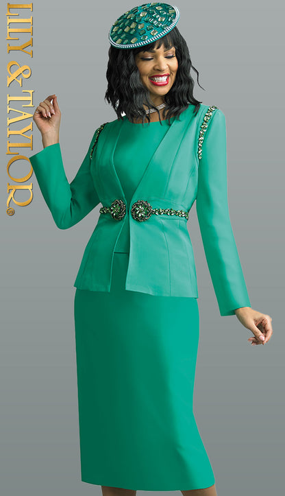 Lily And Taylor 4637-EMR-QS Church Suit