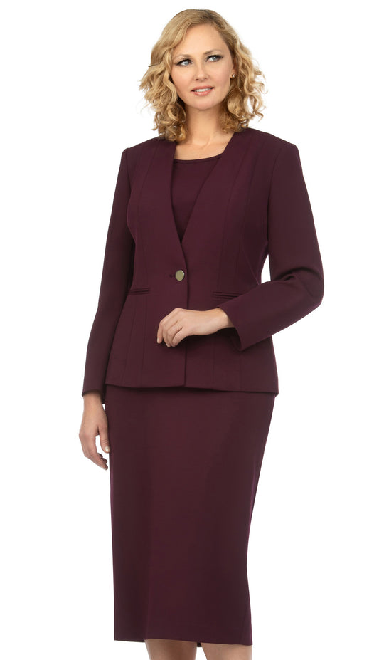 Giovanna S0722-PLU ( 3pc Renova First Lady Suit With One Button Collarless Jacket )