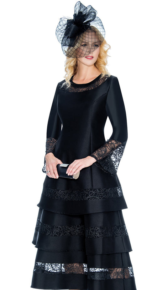 Giovanna D1346-B-CO ( 1pc Silk Look Dress With 3 Tiered Lace Trim And Lace Inserts On Cuffs And Neckline )