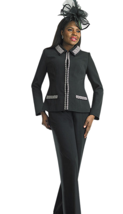 Lily And Taylor 4783-BLK Church Pant Suit-Hat