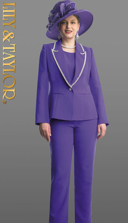 Lily And Taylor 4785-PUR Church Pant Suit-Hat