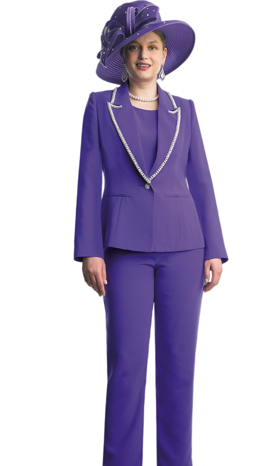 Lily And Taylor 4785-PUR Church Pant Suit-Hat