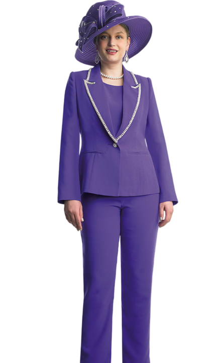 Lily And Taylor 4785-PUR Church Pant Suit-Hat