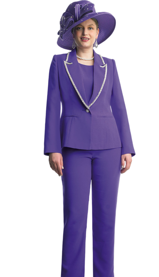 Lily And Taylor 4785-PUR Church Pant Suit-Hat