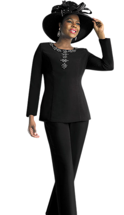 Lily And Taylor 4791-BLK Church Pant Suit-Hat