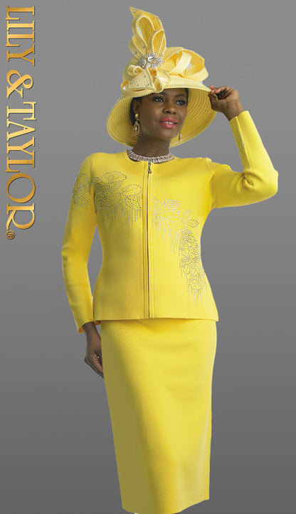 Lily And Taylor 619-YEL-QS Knit Church Suit