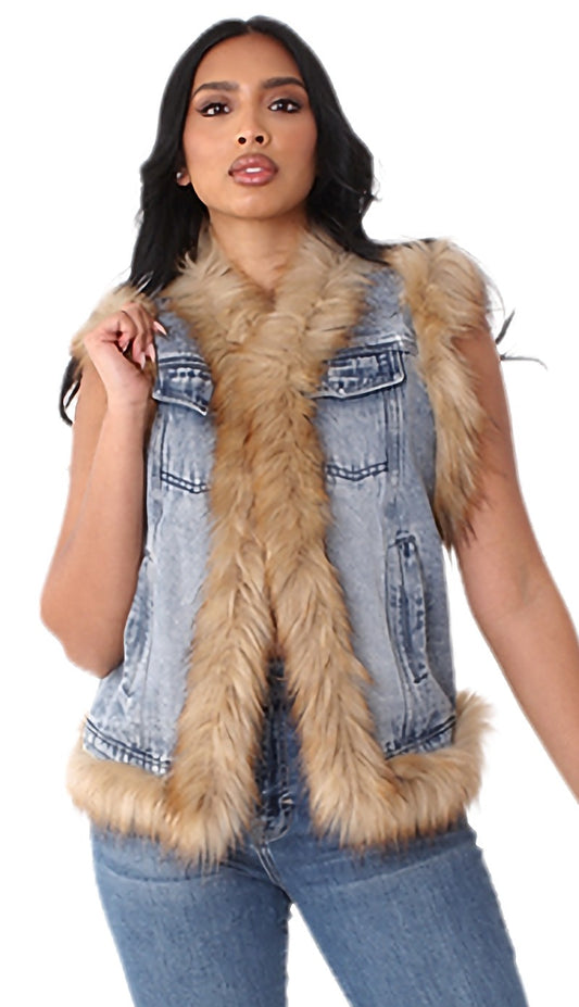 For Her 82007-QS ( 1pc Denim Fur Vest )