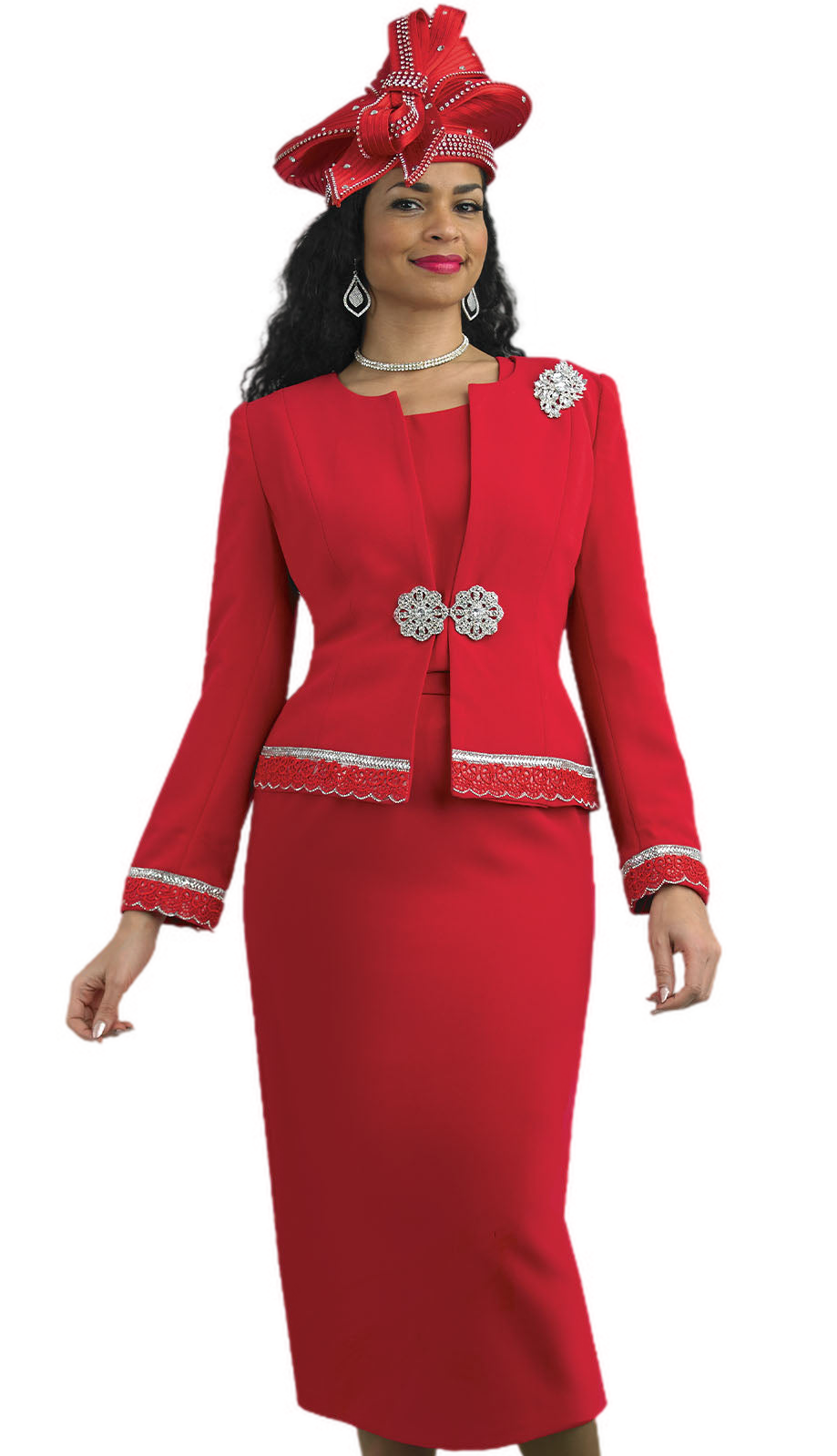 Lily And Taylor 4272-RED Elegant Church Suit-Hat