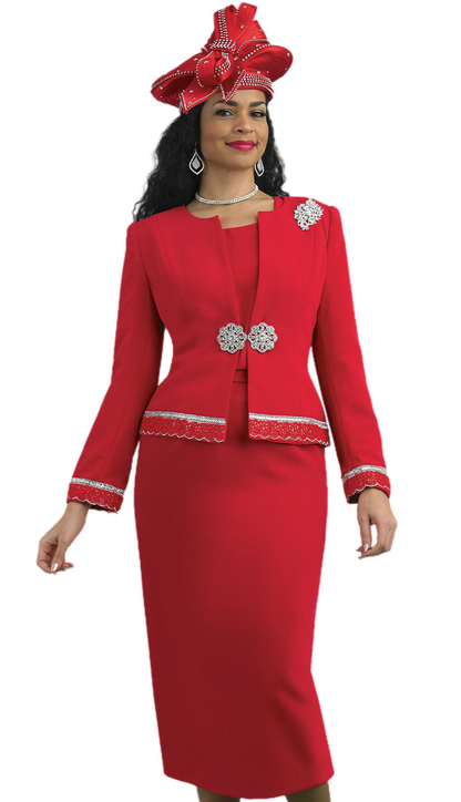 Lily And Taylor 4272-RED Elegant Church Suit-Hat