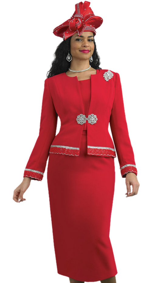 Lily And Taylor 4272-RED Elegant Church Suit-Hat