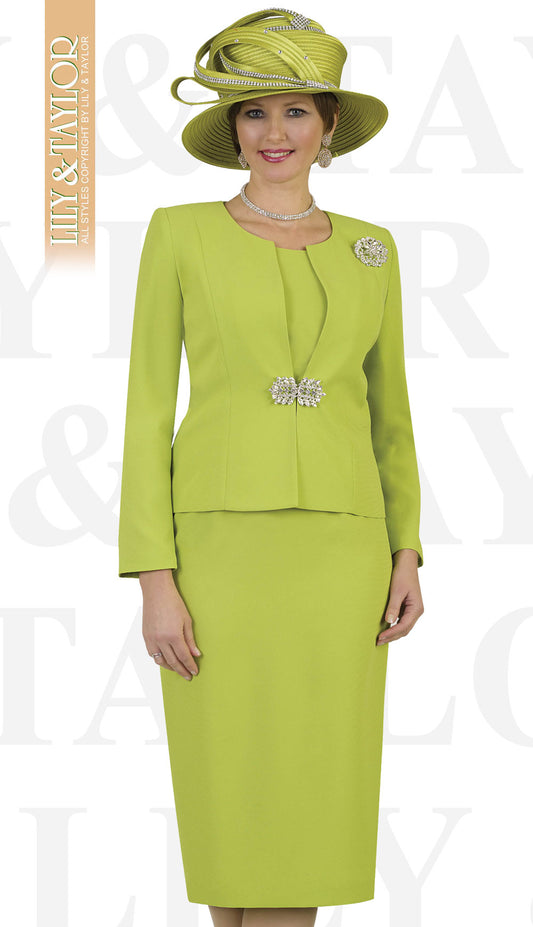 Lily And Taylor 3052-LI ( 3pc Ladies Church Suit With Rhinestone Clasp And Brooch )-Hat