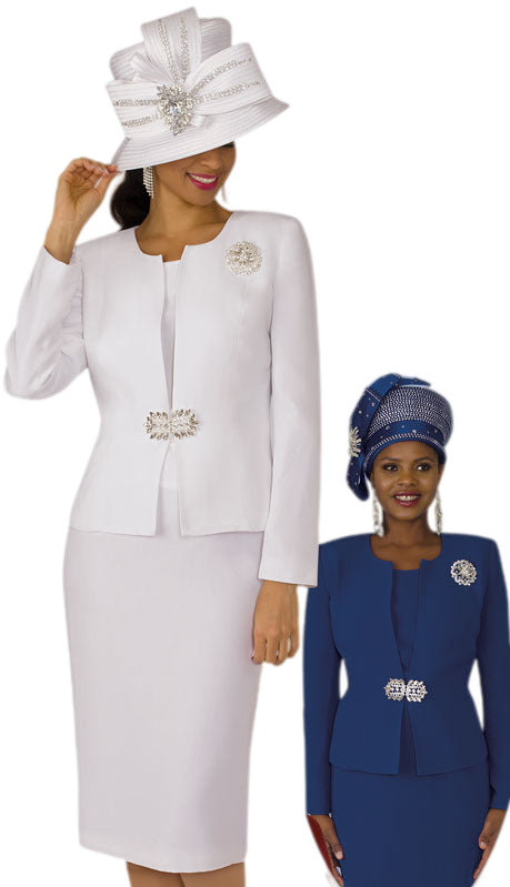 Lily And Taylor 3052-WH Church Suit - Hat