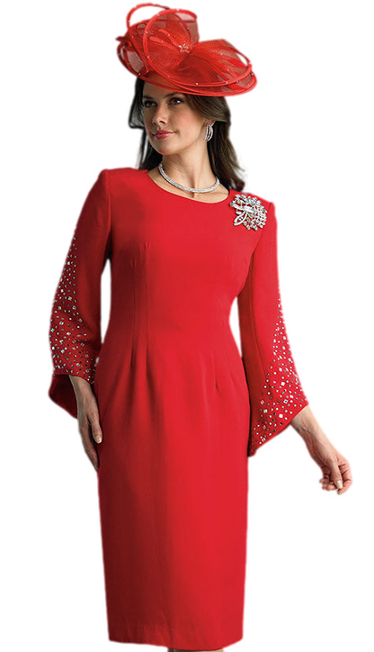 Lily And Taylor 4385-RED-H Ladies Church Dress-Hat