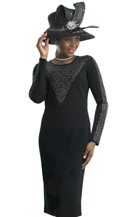 Lily and Taylor 620-BLK Knit Church Dress-Hat