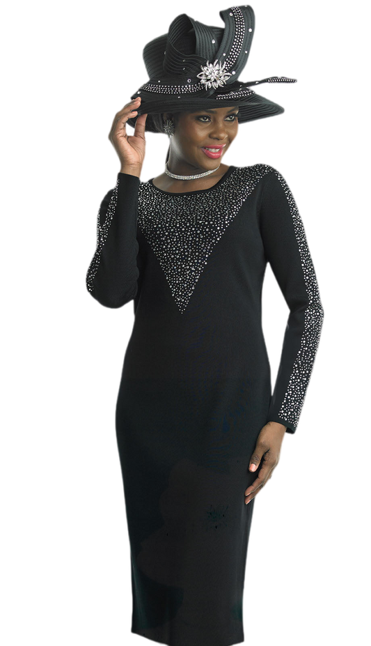 Lily and Taylor 620-BLK Knit Church Dress-Hat