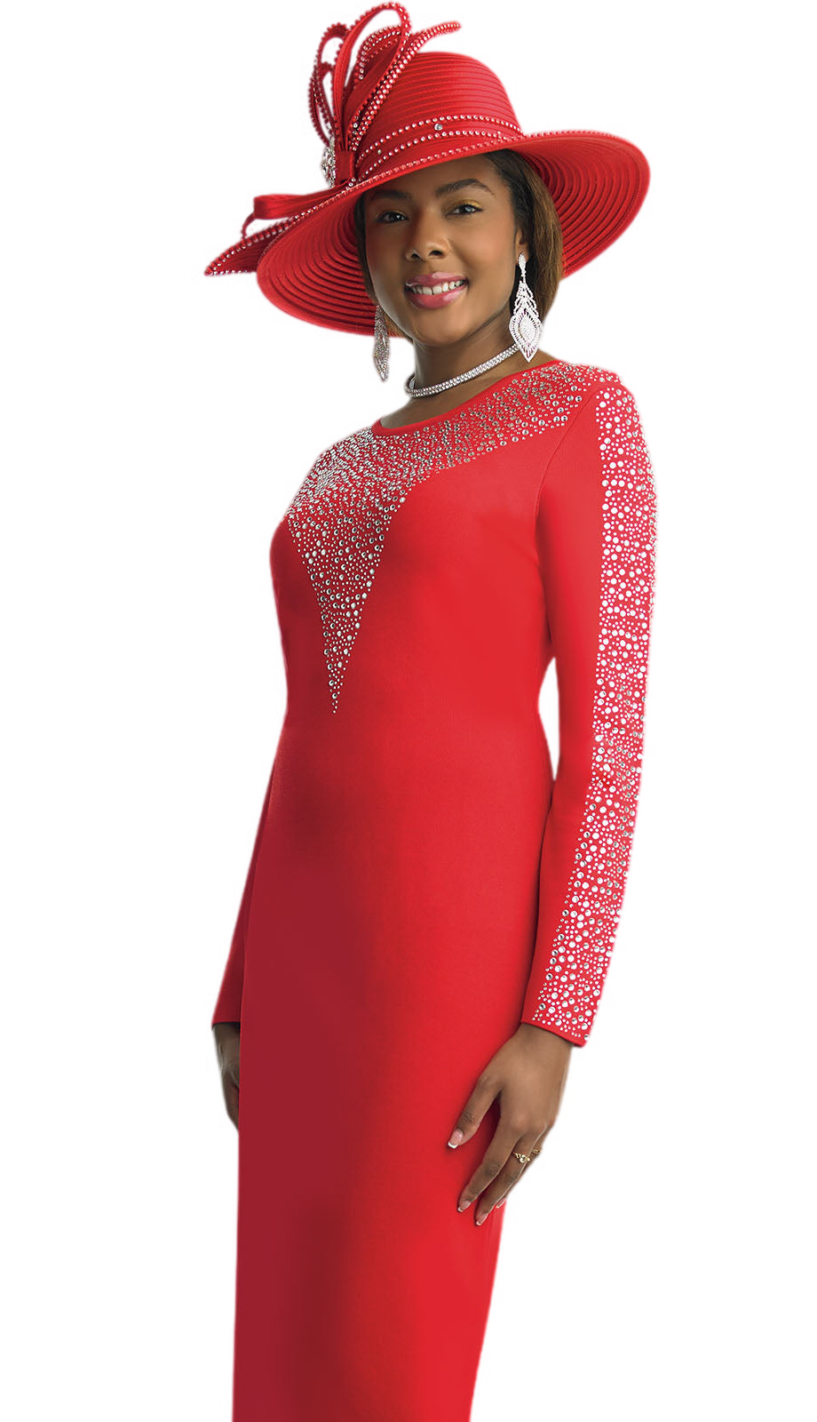 Lily and Taylor 620-RED Knit Church Dress-Hat