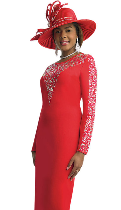 Lily and Taylor 620-RED Knit Church Dress-Hat