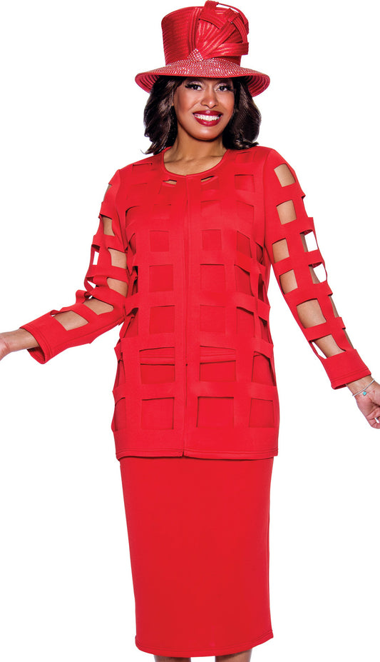 GMI 9203-RED-IH ( 3pc Scuba Knit Womens Sunday Suit With Grid Cut-Outs )