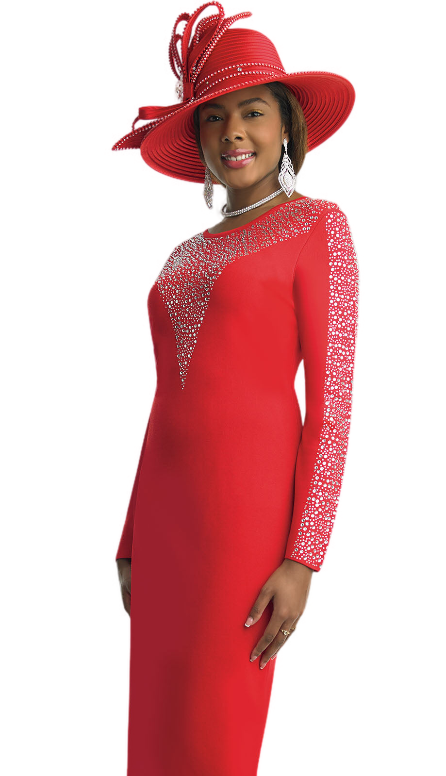 Lily and Taylor 620-RED Knit Church Dress