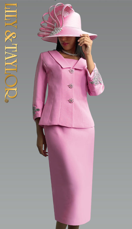 Lily And Taylor 4590-PNK-IH ( 2pc Peachskin Ladies Sunday Suit With Embellished Sleeves )