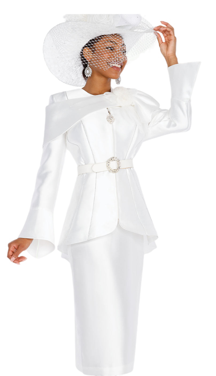 Aussie Austine 5865-WHT-QS Satin Church Suit