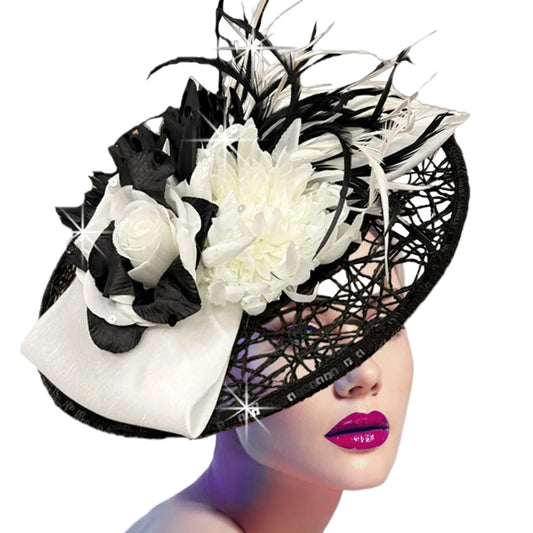 Honeycomb FA3140-black-white Church Fascinator