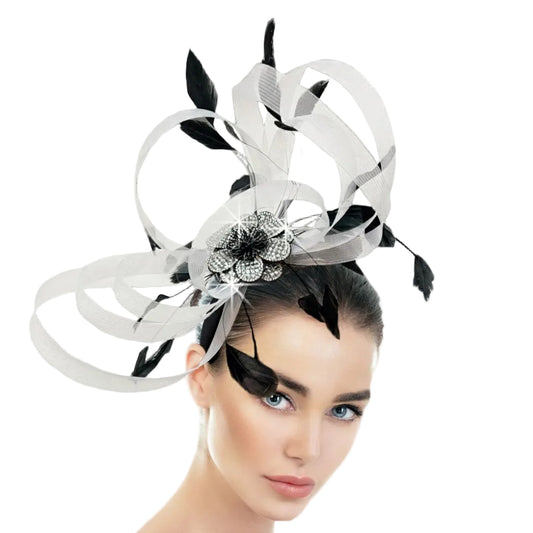 FA3433 Maribel Black-White Church Fascinator
