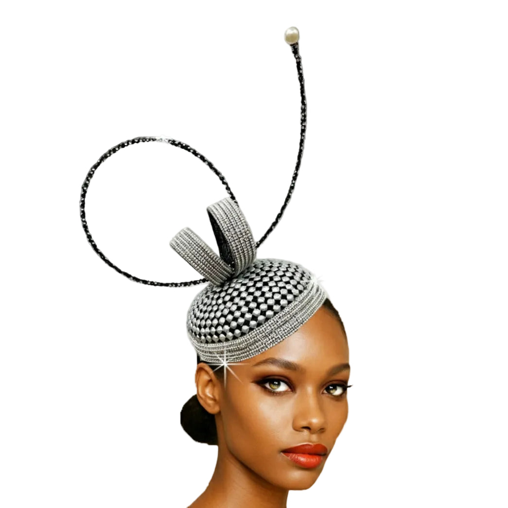 FA3460 Leonardo Black Pearl Church Fascinator