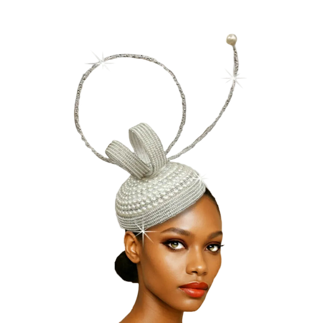 FA3460 LEONARDO-White-pearl Church Fascinator