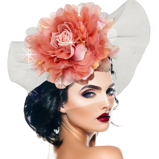 FA3483 POSY-coral Church Fascinator