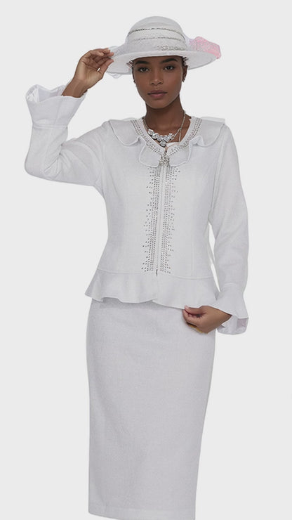 Elite Champagne Knit 5960-WHT-QS Church Suit for Women
