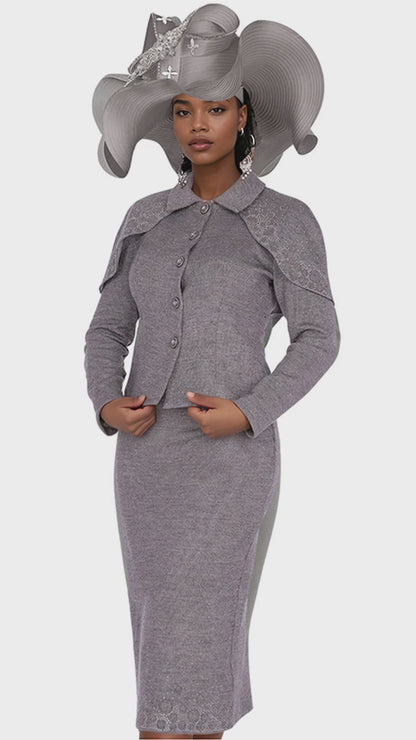 Elite Champagne Knit 5955-SIL Church Suit for Women