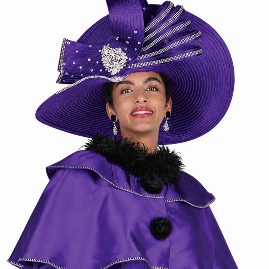 Champagne Italy 6116-PUR-H Church Dress-Hat