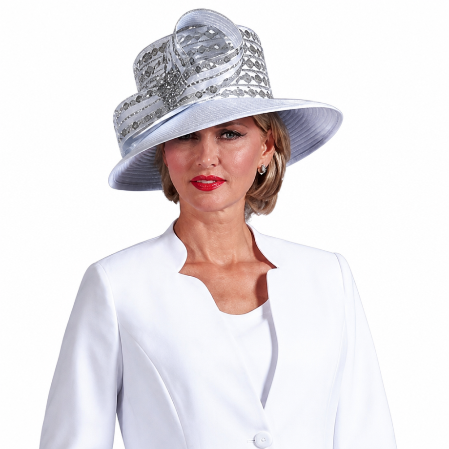 Giovanna S0753-WHT-H Ladies Church Pant Suit-Hat