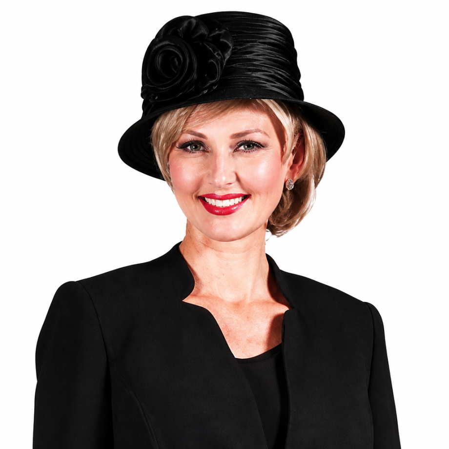 Giovanna S0753-BLK-H Ladies Church Pant Suit-Hat