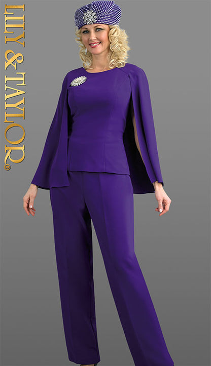 Lily And Taylor 4429-PUR-QS Church Ladies Pant Suit