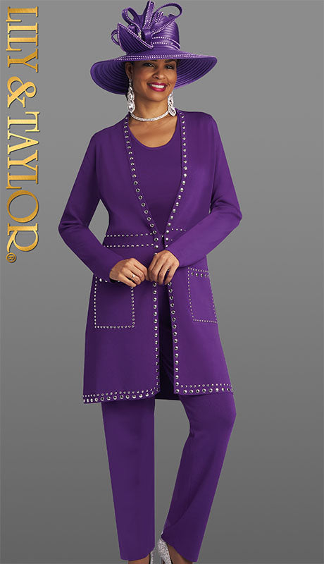 Lily And Taylor 783-PUR-H Ladies Pant Suit-Hat