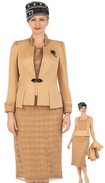 Giovanna 1206-CAMEL Church Suit-Hat