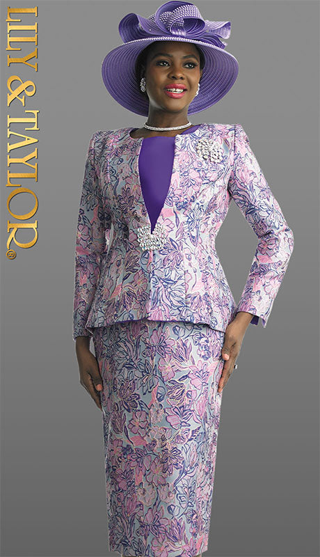 Lily And Taylor 4869-PUR Church Suit-Hat