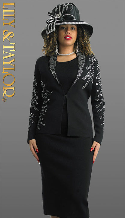 Lily And Taylor 622-BLK Knit Church Suit