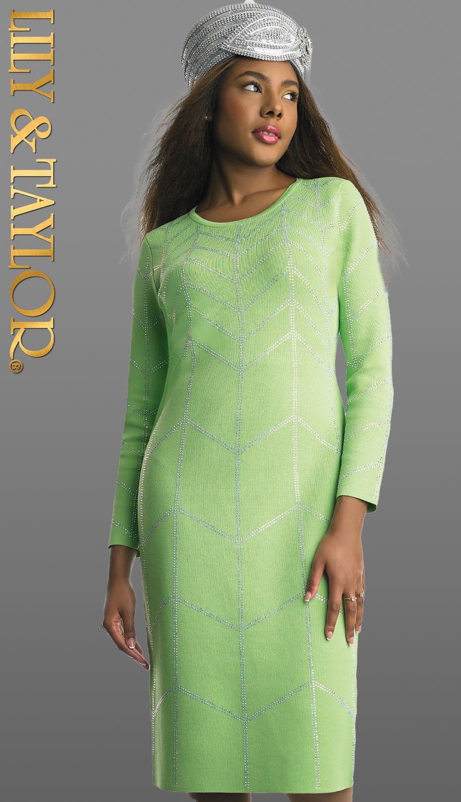 Lily and Taylor 602-GRN Knit Church Dress