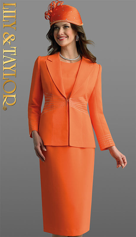 Lily And Taylor 4744-ORG-H Church Suit-Hat