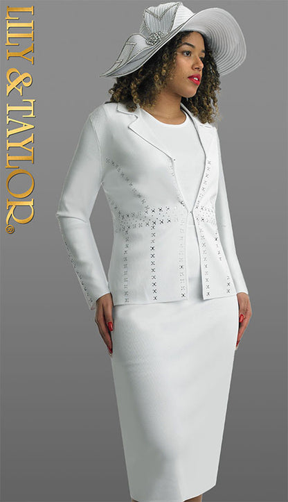 Lily And Taylor 769-WHT Church Suit-Hat