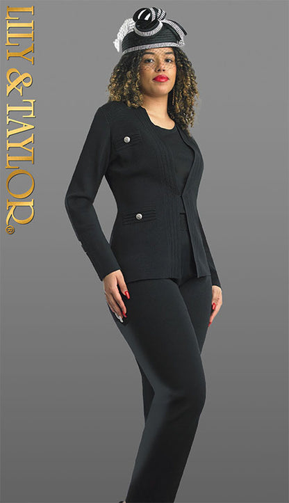 Lily And Taylor 780-BLK Ladies Church Pant Suit-Hat