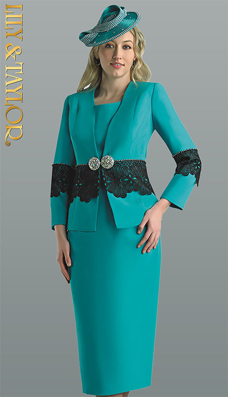 Lily And Taylor 4636-TEAL Designer Church Suit