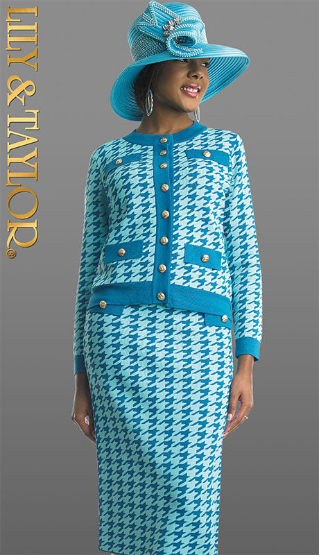 Lily And Taylor 802-TUR Knit Church Suit-Hat