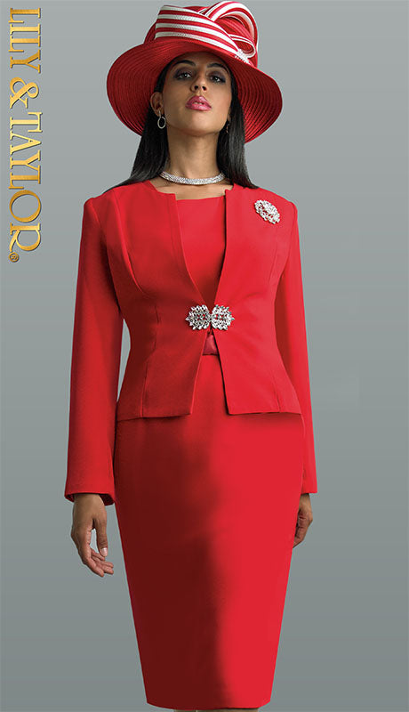 Lily And Taylor 3052-RED Elegant Church Suit