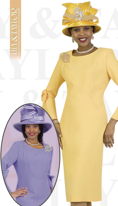 Lily And Taylor 4154-YE Church Dress-Hat