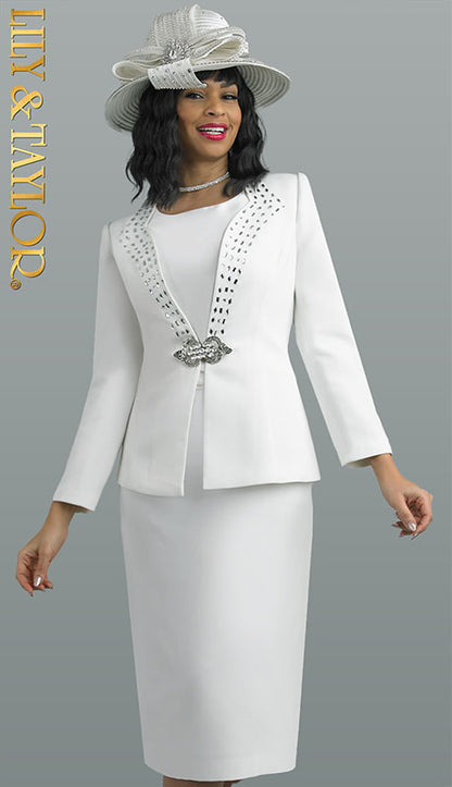 Lily And Taylor 4683 Church Suit For Women-WHT-Hat